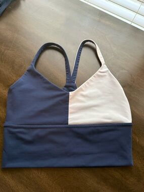 DYI Colorblock Navy Blue And White Racerback Sports Bra Non Padded